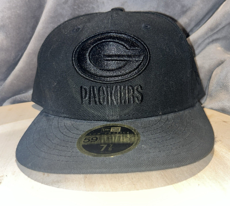 New Era Green Bay Packers 59FIFTY Black Fitted Cap Hat Size 7 1/8 NFL
