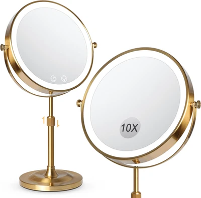 Espejo de Maquillaje Iluminado 9", Aumento 1X/10X, Recargable, Ajustable Hei - Imagen 1 de 4