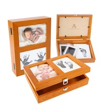 2-in-1 Keepsake Box  Baby Hand and Footprint Kit  Solid Cherry Wood Memory ...