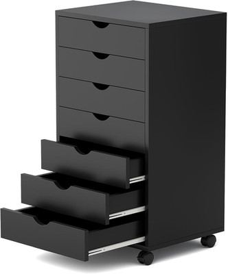 Mobile 7-Drawer File Cabinet on Wheels for Home Office - Black Storage Solution