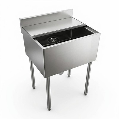 Large Capacity Commercial Ice Bin Stainless Steel with Sliding Lid Drain Silver