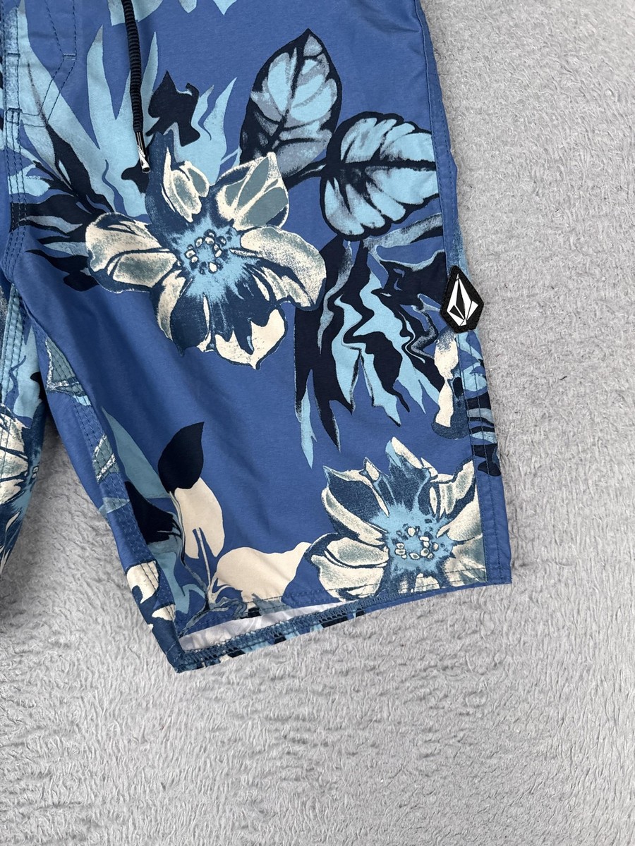 Volcom Board Shorts Mens 30 Blue Floral Swim Trunks Tropical Surf