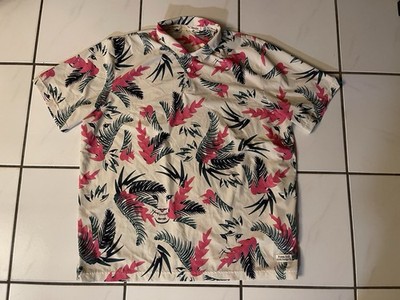 Puma x Duvin Golf Polo Shirt XL Floral Pink Tan Tropical Print Short Sleeve
