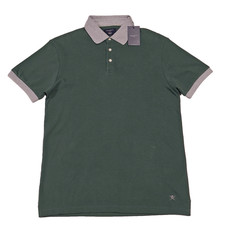 Hackett Short Sleeve Polo Tshirt Shirt Logo Green Grey Collar Classic Fit Medium