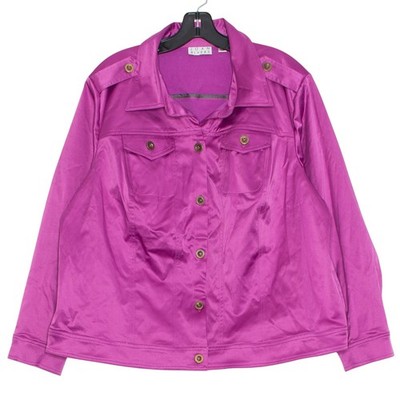 Joan Rivers Trucker Jacket Y2K Silky Glam Jewel Tone Luxe Button Up Plus Size 1X