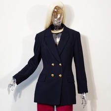Vintage 1990s Escada Navy Wool Double Breasted Blazer Gold Buttons UK 10-12 S-M