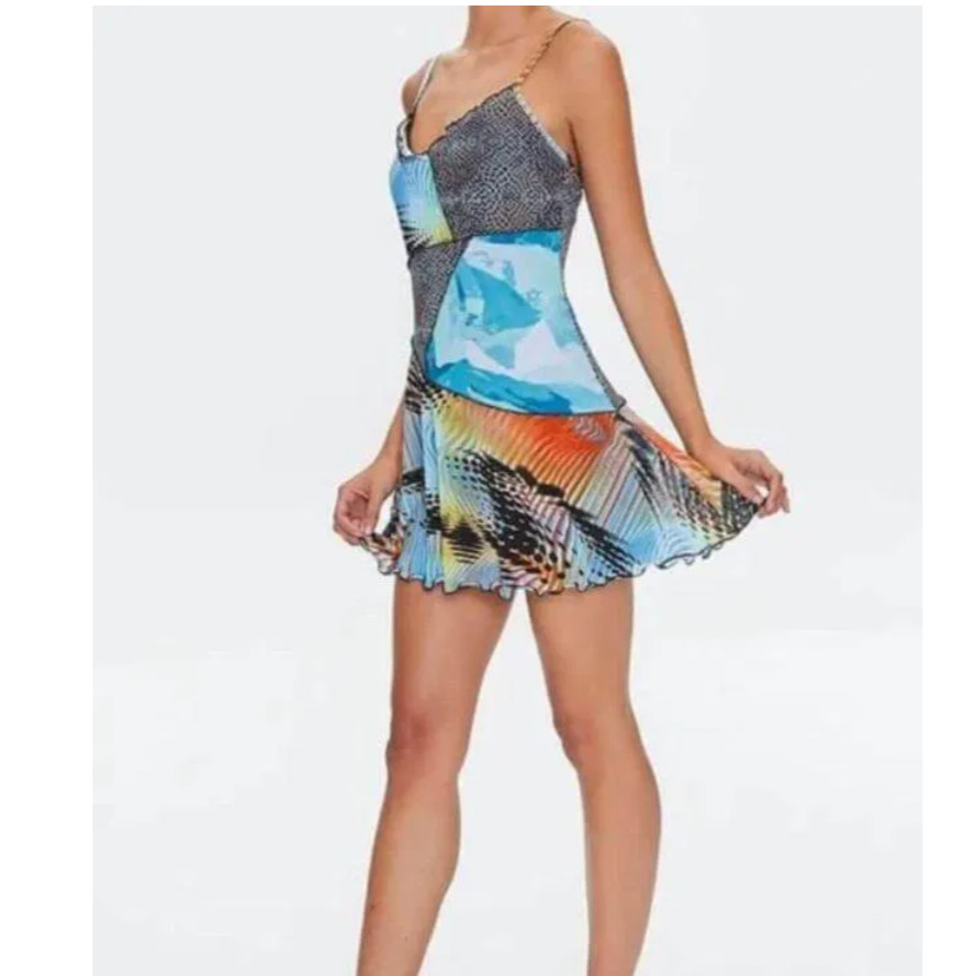 Forever 21 Patchwork Pattern Mini Party Dress, Sz… - image 1