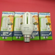 4 x 8W = 40 watt Philips Low Energy CFL Light Bulbs BC B22 Energy Saving Lamps
