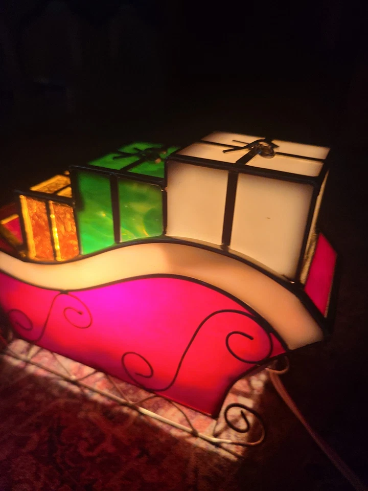 Vitral Trineo Navidad Regalos Acento Lámpara Luz Luz Nocturna De Colección Foto 3 de 4