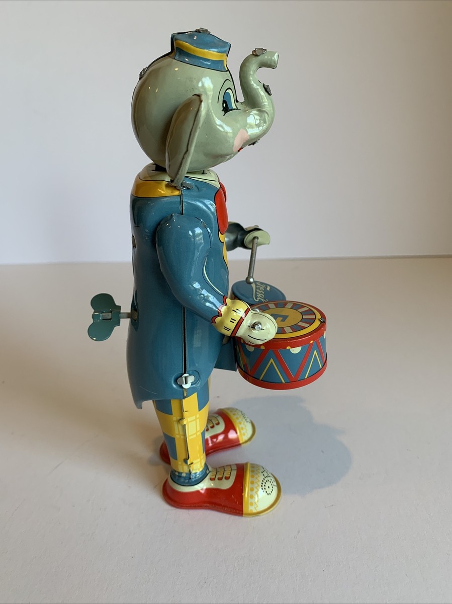 VINTAGE Rare Tim TK Fossil Elephant Playing Drums Wind Up WORKS