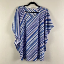 Susan Graver Striped Sweater Knit Scarf Top Size Large Blue White Stripe