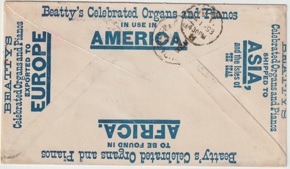 Washington NJ 2c #231 Full Illust BEATTY CELEBRATED ORGANS + PIANOS ...