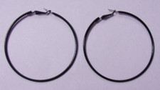 Vintage 2 5/8" Large Black Metal Hoops Pierced Earrings