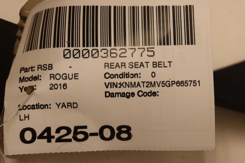 2014-2018 NISSAN ROGUE REAR SECOND ROW LEFT SIDE SEAT BELT OEM - Picture 10 of 10