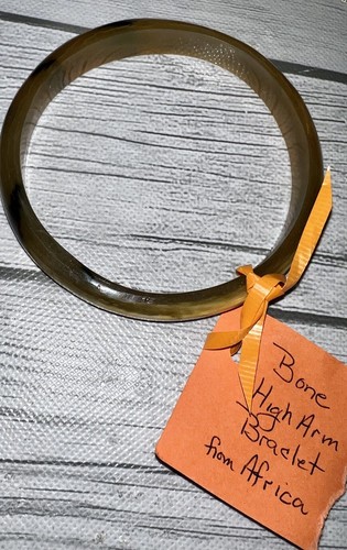 Vintage African Tribal Handmade Bone Bangle Bracelet Tiger Eye 3.75 Inch Diamete - Picture 3 of 3
