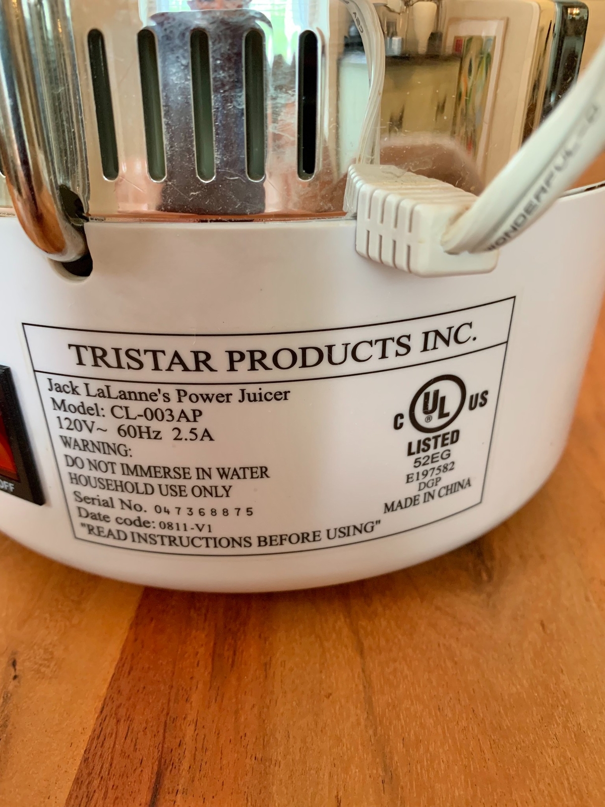 Jack Lalanne's Power Juicer model# cl-003ap (no pulp bin) TESTED