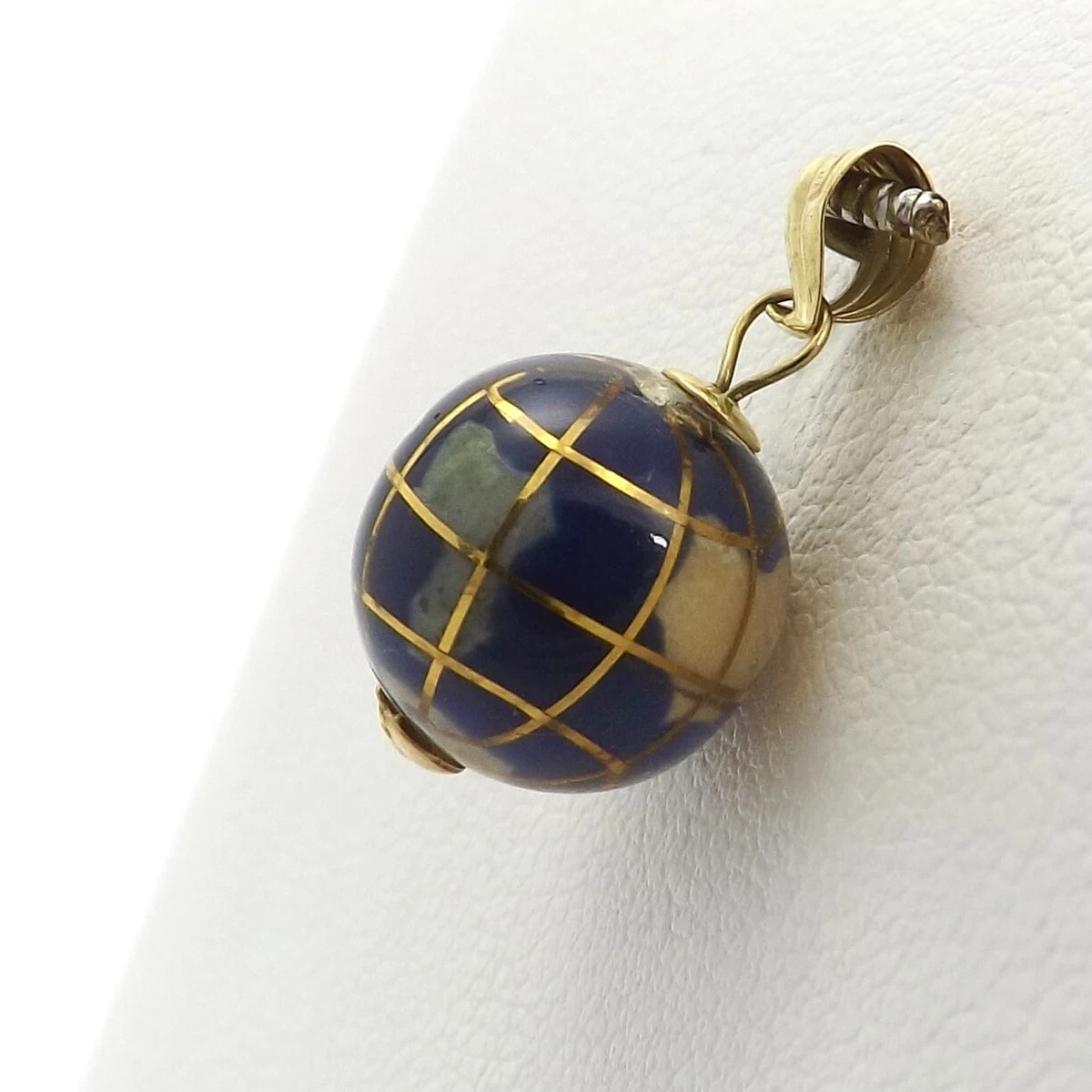 18K Gold 750 Lapis Gemstone Globe Earth World 3d Charm Pendant