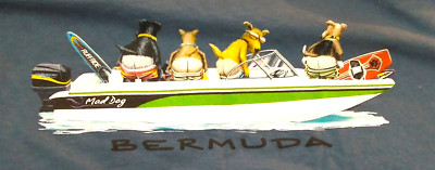 Bermuda Dogs Mooning On speed/Ski Boat Blue Cotton T Shirt Size L