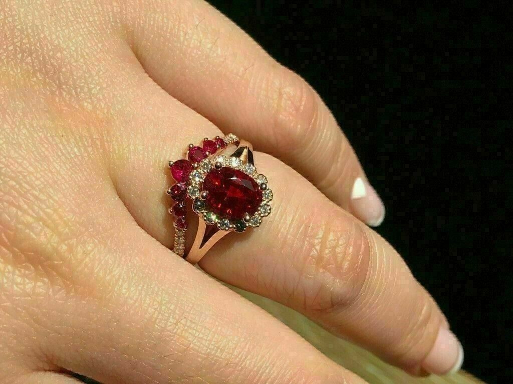 2Ct Oval Cut Simulated Red Ruby Stunning Bridal Set Ring 14K Yellow Gold Plated