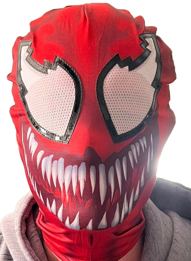 Red/Black Wrestling Dress up Halloween Face Mask Mesh Eyes Sharp Teeth