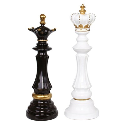 Resin King Queen Chess Figurine Craft Chessman Statues Home Decor Desk Ornament