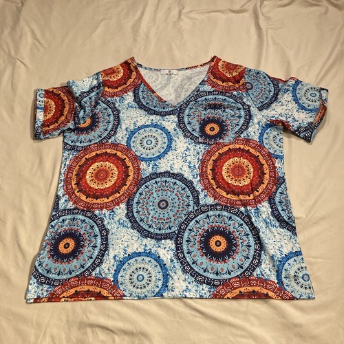 Julyclo Damen 2XL Shirt Oberteil All Over Druck bunt geometrisches Kreismuster - Bild 3 von 12
