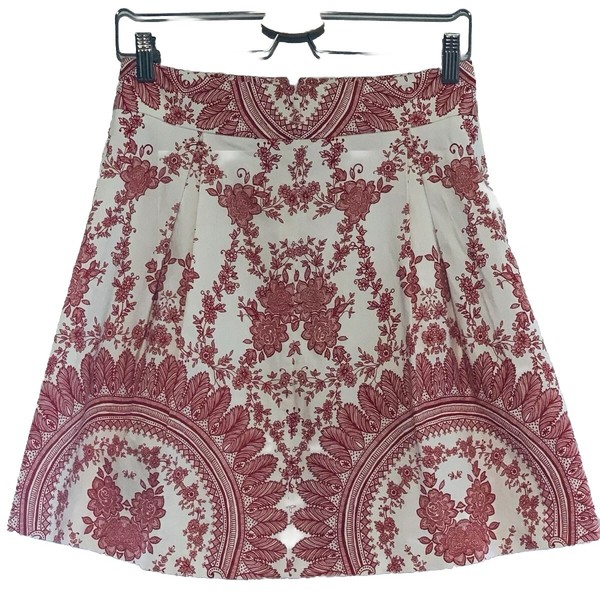 Review Floral Batik White Red Pleated Fit & Flare Skirt Size 8