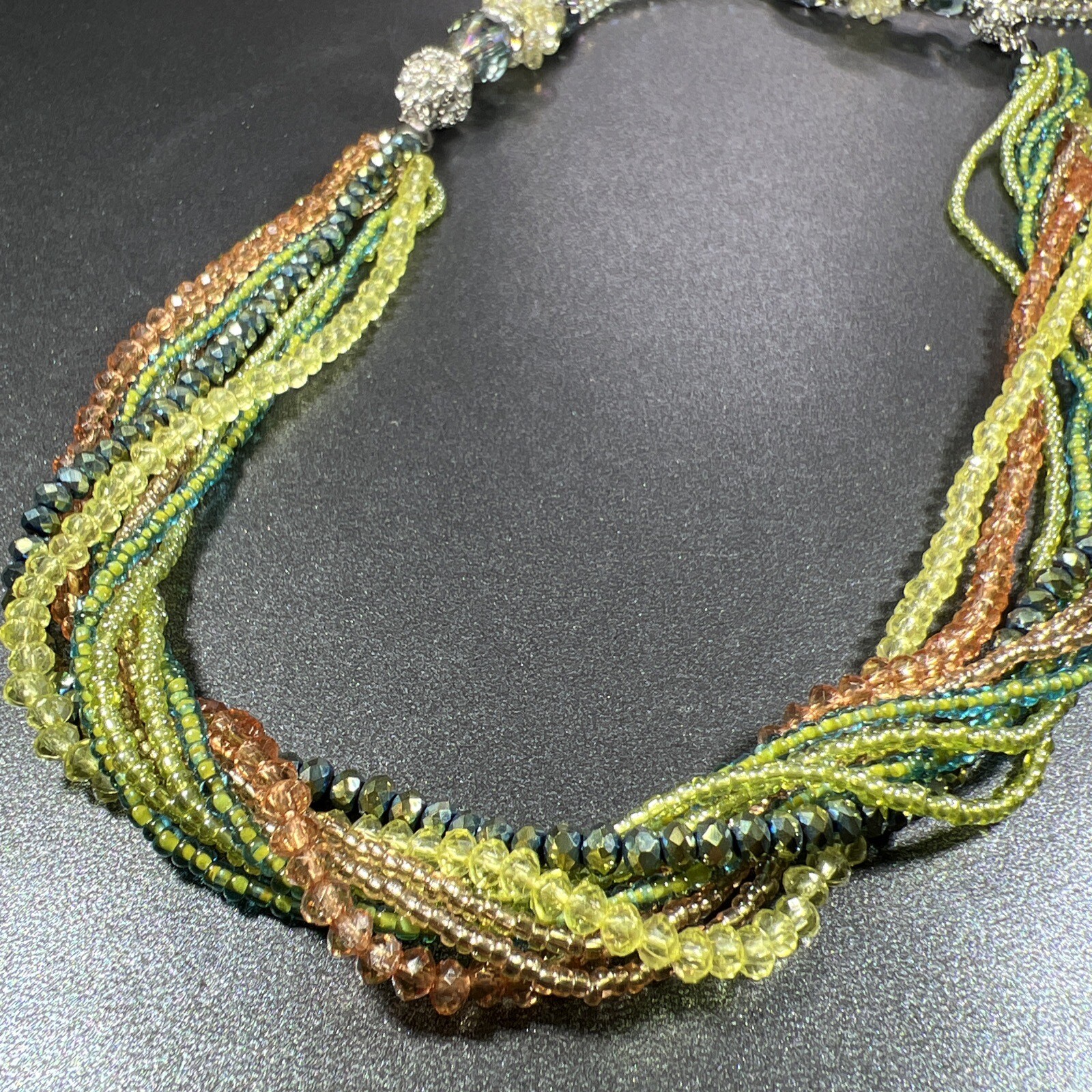 Green Beaded Statement Necklace Layered Aurora Bo… - image 1