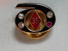 Diamond Alkali 35 Year Service Pin / Vintage 10K Gold / 3 Diamonds and 1 Ruby