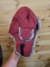 TRAPPER HAT EAR FLAPS WINTER CAP FAUX FUR LINED BURGANDY FREE SHIPPING 