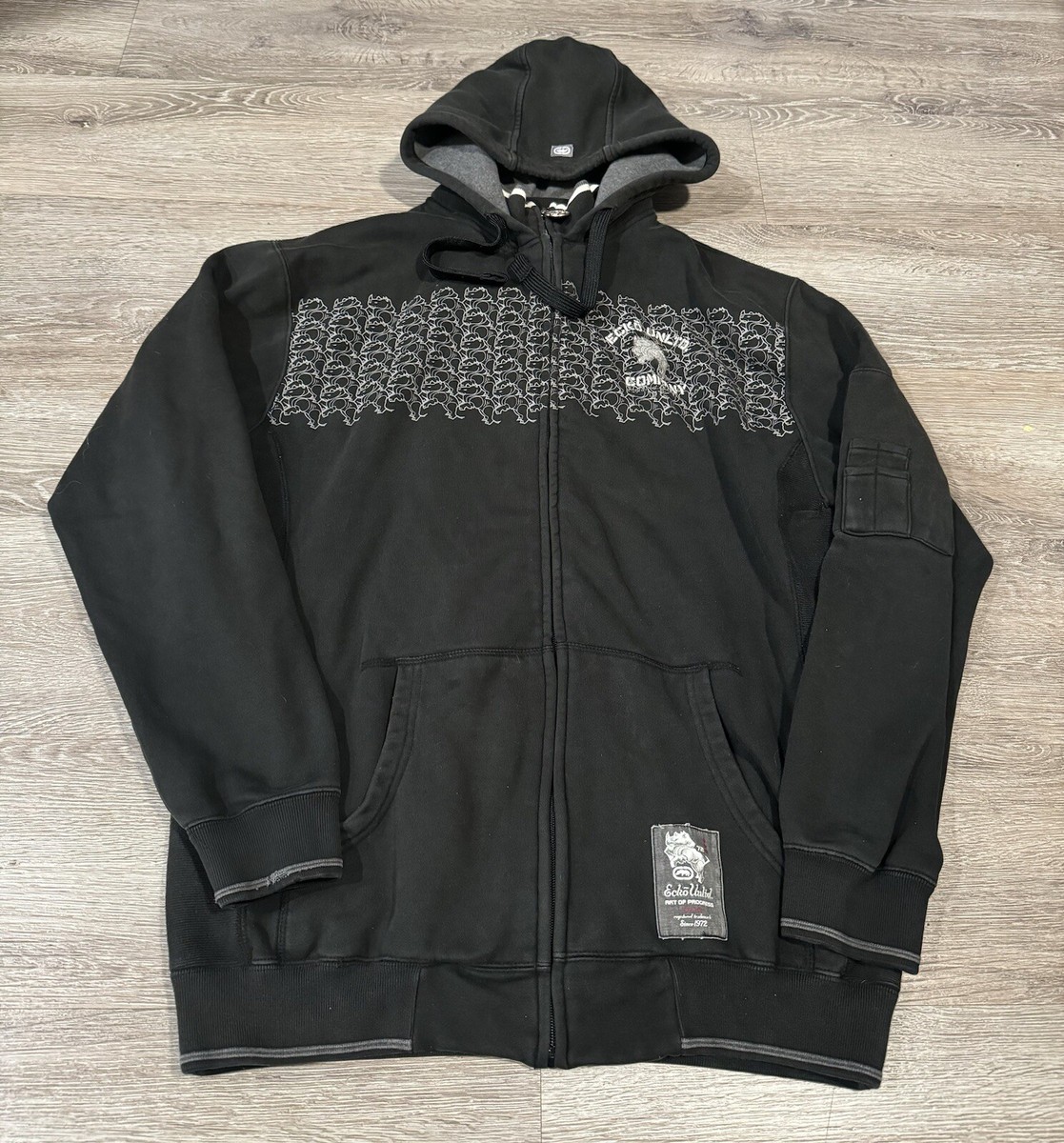 00s Ecko ホログラムブルゾン スウィングトップ Bboy ストリート Ecko Unltd Graffiti Hip Hop Skate Zip Hoodie Sweatshirt Vintage
