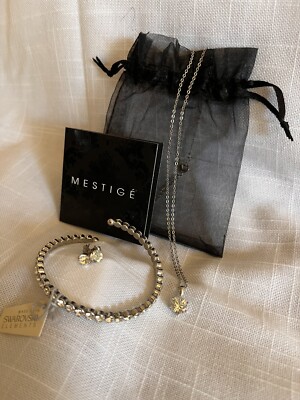 Mestige New Swarovski Elements Bracelet Earrings Necklace Crystal Silver  Set
