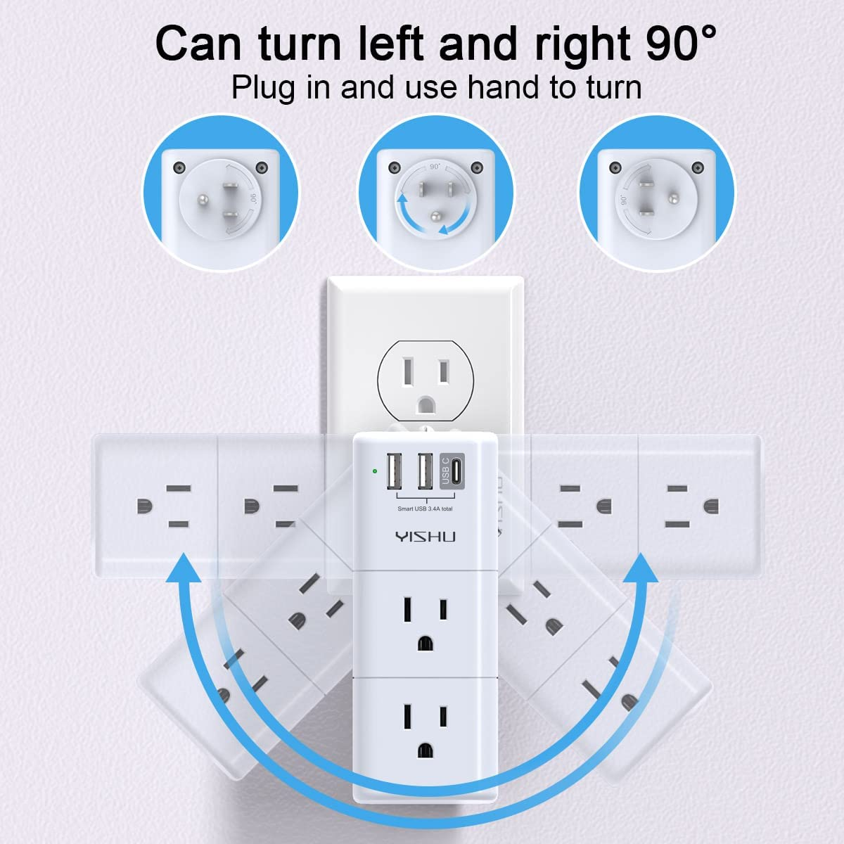 USB Multi Plug Outlet Extender Surge Protector with Rotating Plug, 6 AC ...