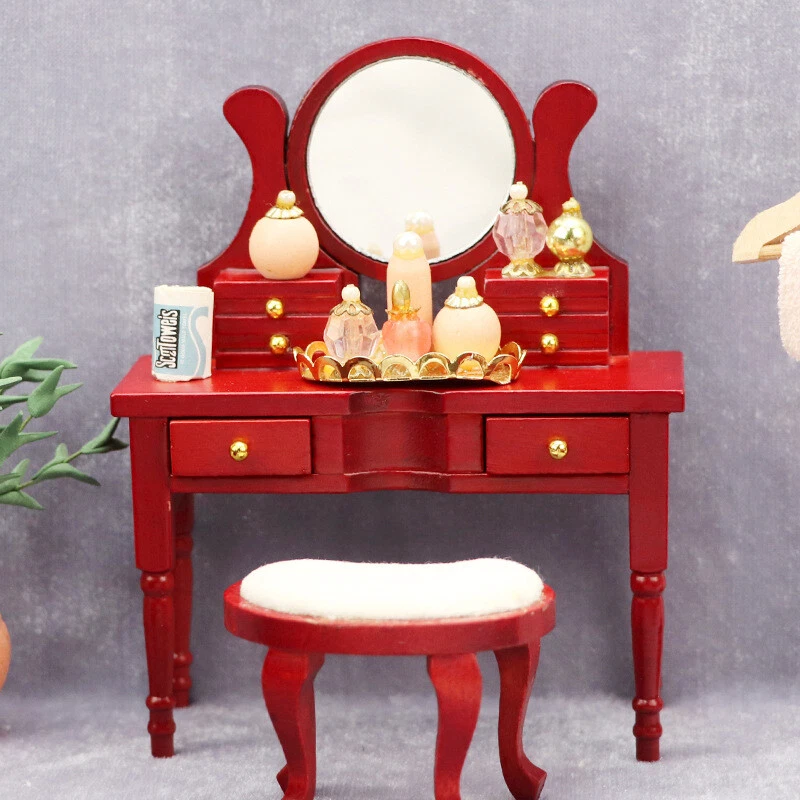 1 12 Scale Dollhouse Miniature Retro Red Dresser With Mirror Furniture Accessory