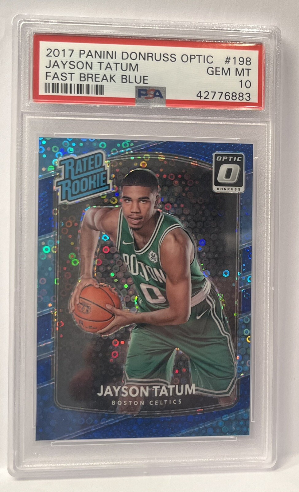 2017-18 DONRUSS OPTIC FAST BREAK BLUE PRIZM HOLO JAYSON TATUM 39/50 PSA 10
