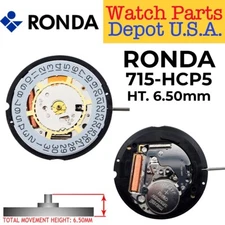 Harley Ronda 715-HCP5 Date at 3 Quartz Swiss Parts Watch Movement Ht. 6.50MM