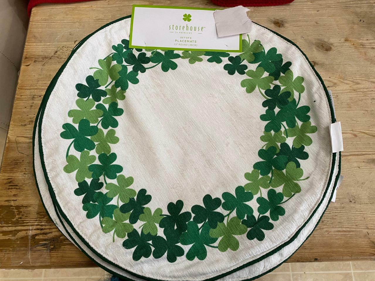 Storehouse St Patrick's Day Round Placemats NWT Green Shamrocks Set/4
