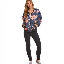 Minkpink Floral Print Bomber Puff Jacket Pink Blue Zip Up Sz S Nwt