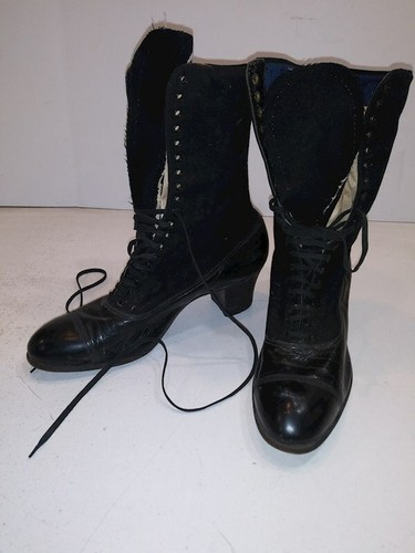 Vintage Victorian Grant Woman's Black Leather and Wool Lace Up Boots Size 8 - Picture 2 of 10