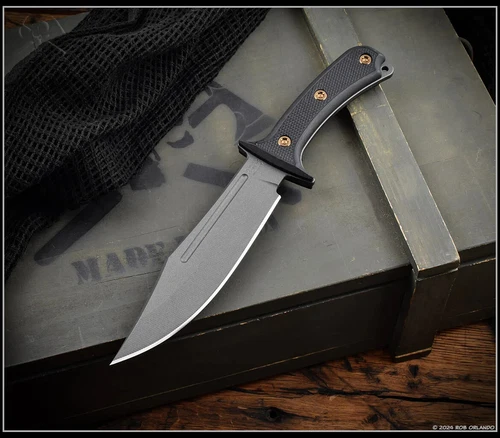 RMJ Tactical Knife Jungle Combat Nitro-V Tungsten Finish Black G10 Kydex Sheath