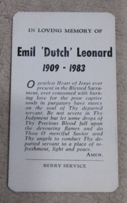 Emil Dutch Leonard In Loving Memory Mass Card