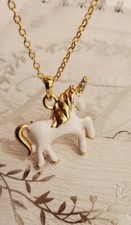 Unicorn Necklace For Girls. Gold and White. Stocking Stuffer Christmas Gift