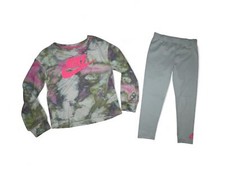 Nike Girls Leggings Shirt Outfit Set Gray Pants Long Sleeve Top Gray Pink 6 NWT