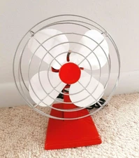 Vtg 50s Electric Table Fan Metal Blades Restored and Custom Paint Red and White