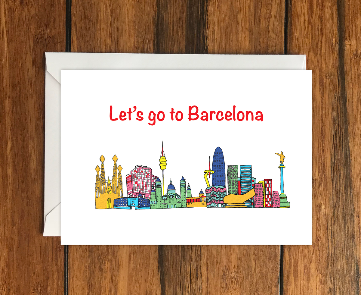 Let's Go to Barcelona Holiday Gift Idea greeting card A6