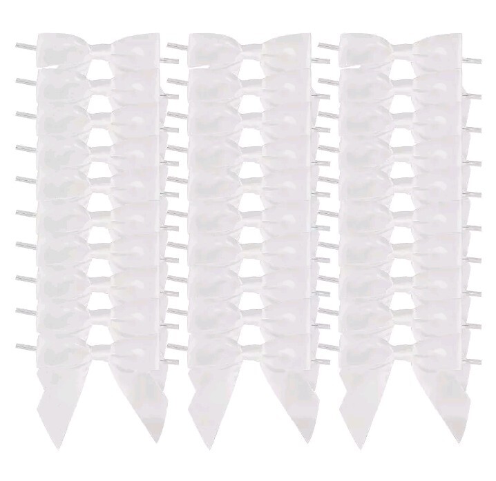 AIMUDI 50 White Satin Ribbon Twist Tie Bows 3.5" Wedding Treat Bag Cake Pop Gift