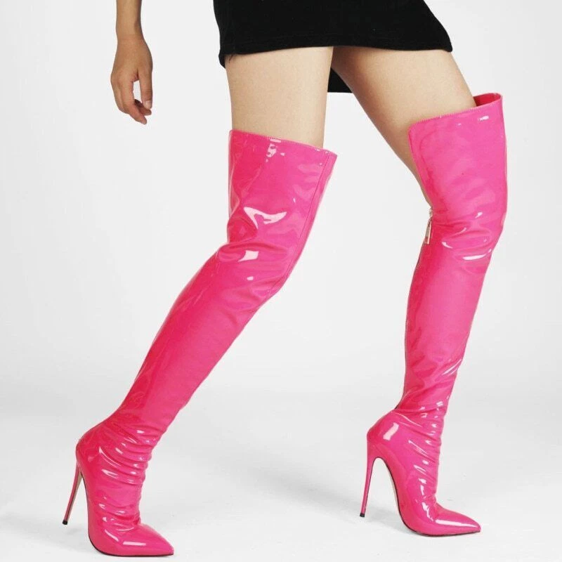 2023 women Black red thigh boots High heels Women s Pu knee