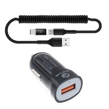 24W Fast Car Charger Coiled USB Cable Micro-USB to USB-C Adapter for Tablets