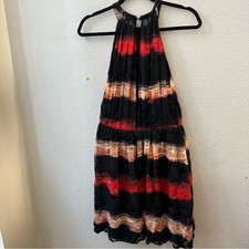 Alice & Olivia Black & Red Ombre Striped Textured Fit & Flare mini dress women 6