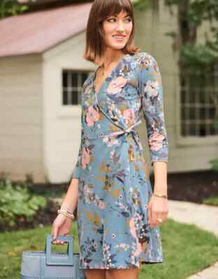 Alisa Wrap Dress Maritime Forest Wildflowers Mist Women's Large NWT